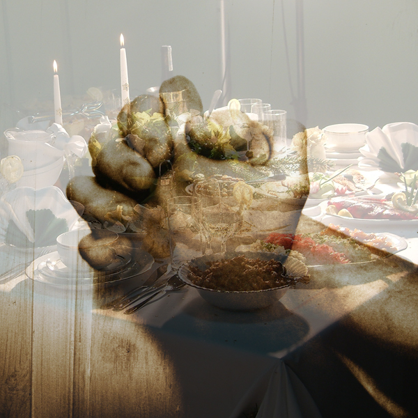 Photos of hands praying over a holiday dinner table © FreeImages/Jesper Noer and Karolina Agnieszka