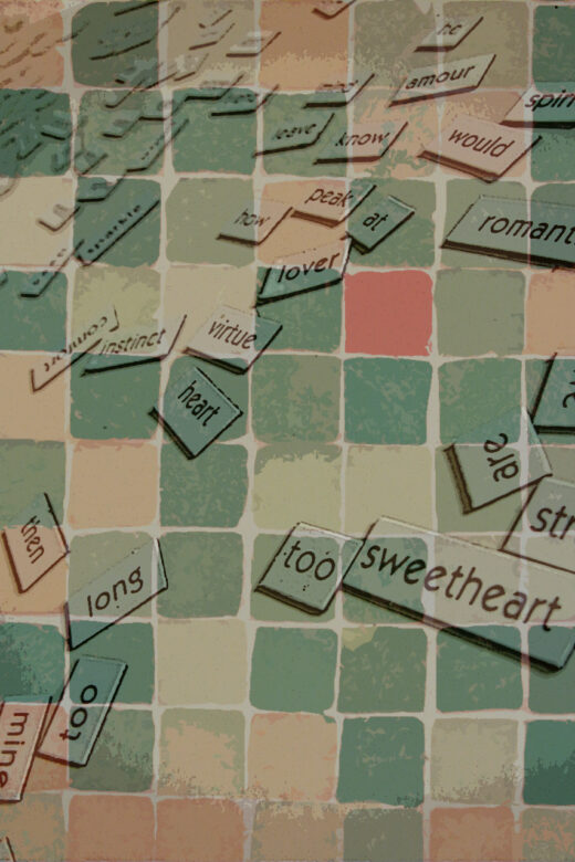 Poetry magnets scattered across fixed tiles. Photos © FreeImages/Gary DuVall and Vullioud Pierre-André