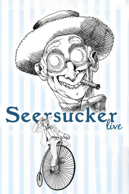 Seersucker Live logo of a line drawing of an old-timey man on a blue-and-white striped background.